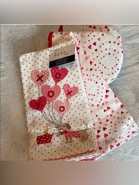 Dachshund Valentine's Day Kitchen Towel and Oven Mitt Set